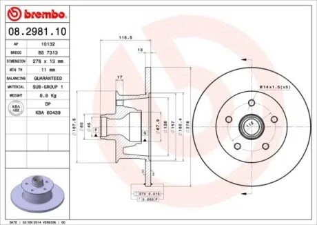 Гальмівний диск BREMBO 08298110