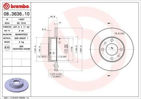 Тормозной диск BREMBO 08.3636.10