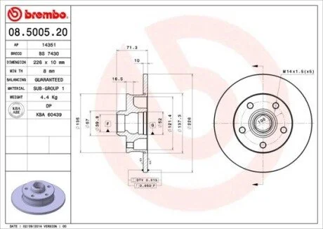 Тормозной диск BREMBO 08.5005.20