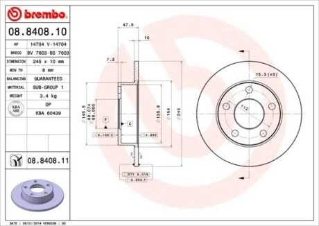 Тормозной диск BREMBO 08.8408.11