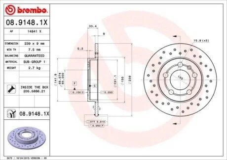 Тормозные диски BREMBO 08.9148.1X