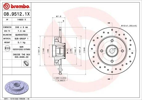 Tarcza ham. Xtra tył CITROËN (DF-PSA) C-QUATRE Hatchback 10/08-> / CITROËN (DF-PS BREMBO 0895121X