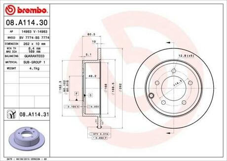 Тормозной диск BREMBO 08.A114.31