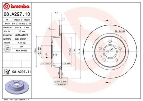 Тормозной диск Painted disk BREMBO 08.A297.11