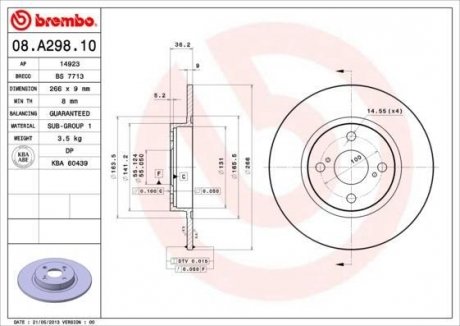 Гальмівний диск BREMBO 08A29810 (фото 1)