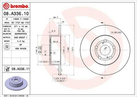Тормозной диск BREMBO 08.A336.11