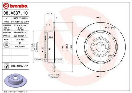 Гальмівний диск BREMBO 08.A337.11 (фото 1)