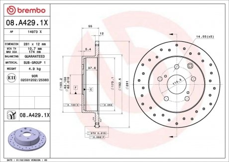 Диск гальмівний (задній) Toyota RAV4 05- (281x12) BREMBO 08A4291X