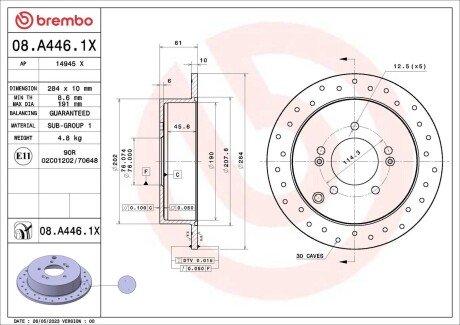 Tarcza ham.Xtra tył ix35 (LM, EL, ELH) 08/09-10/16 / HYUNDAI ix35 Van 08/09-12/1 BREMBO 08A4461X (фото 1)