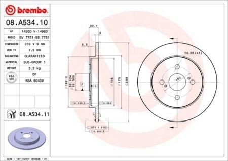 Гальмівний диск BREMBO 08.A534.11 (фото 1)