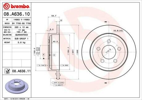 Гальмiвний диск BREMBO 08.A636.10 (фото 1)