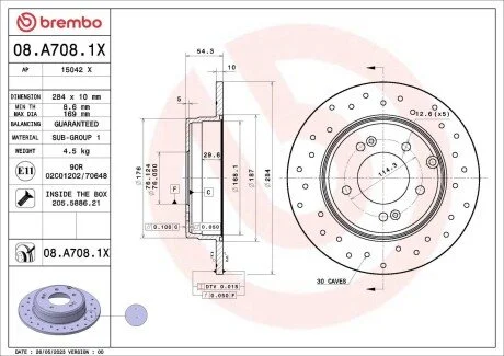 Tarcza ham. tył XTRA ix35 (LM, EL, ELH) 08/09-10/16 SONATA V (NF) 08/04-11/14 O BREMBO 08A7081X