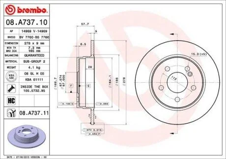Тормозной диск Painted disk BREMBO 08.A737.11 (фото 1)