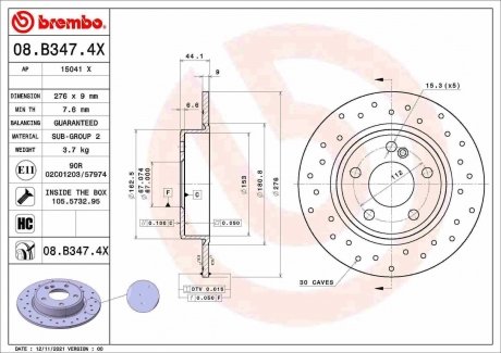 Tarcza ham. ty MERCEDES-BENZ BREMBO 08B3474X (фото 1)