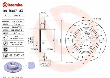 Tarcza ham. ty MERCEDES-BENZ BREMBO 08B3474X