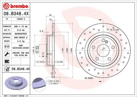 Гальмівний диск BREMBO 08.B348.4X (фото 1)