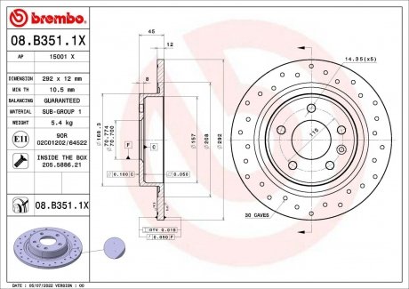 Диск гальмівний (задній) Opel Astra J 09- (292x12) BREMBO 08B3511X