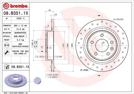 Диск гальмівний (задній) Opel Astra J 09- (292x12) BREMBO 08B3511X