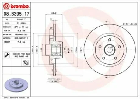 Тормозной диск с подшипником BREMBO 08.B395.17
