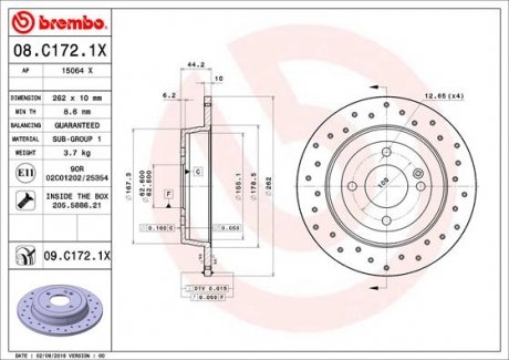 Тормозной диск BREMBO 08.C172.1X (фото 1)