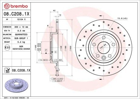 TARCZA HAMULC. LAND ROVER DISCOVERY 14- TYŁ BREMBO 08C2081X