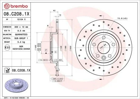 TARCZA HAMULC. LAND ROVER DISCOVERY 14- TYŁ BREMBO 08C2081X