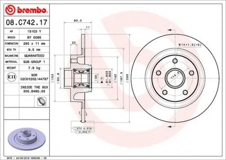 Тормозной диск с подшипником BREMBO 08.C742.17