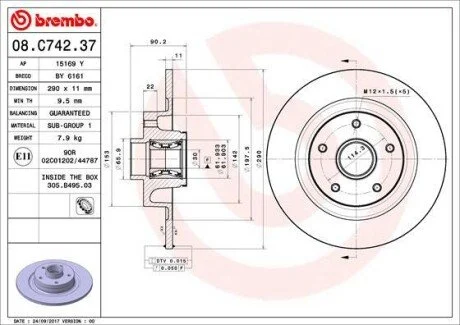 Тормозной диск BREMBO 08.C742.37