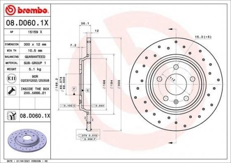 Гальмівний диск BREMBO 08.D060.1X (фото 1)