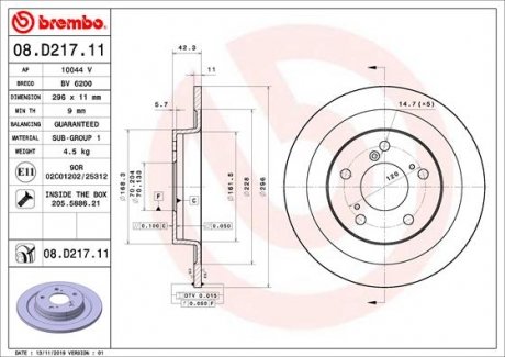 Тормозной диск BREMBO 08.D217.11 (фото 1)