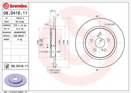 Тормозной диск BREMBO 08.D416.11 (фото 1)