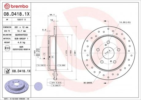 Диск гальмівний (задній) Toyota Camry 2.0-3.5 16V 17- (281x12) PRO BREMBO 08D4181X (фото 1)