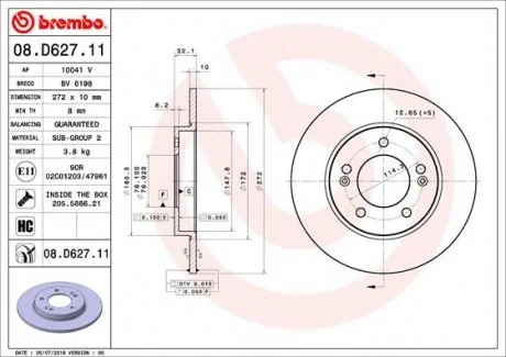 Тормозной диск BREMBO 08.D627.11