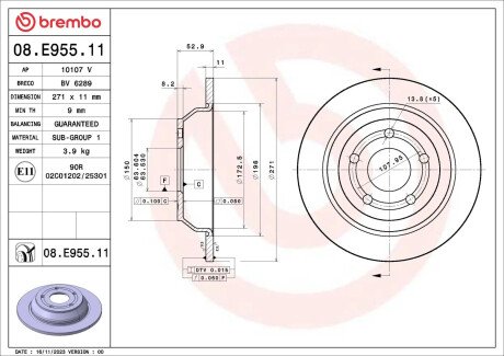 Tarcza ham. tył PUMA (J2K, CF7) 09/19-> BREMBO 08E95511