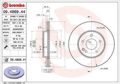 Тормозной диск BREMBO 09.4869.41