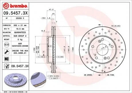 Гальмівні диски BREMBO 09.5457.3X