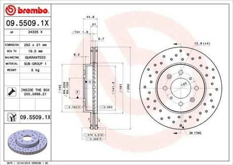 Тормозные диски BREMBO 09.5509.1X (фото 1)