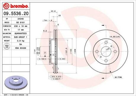 Тормозной диск BREMBO 09.5536.20 (фото 1)