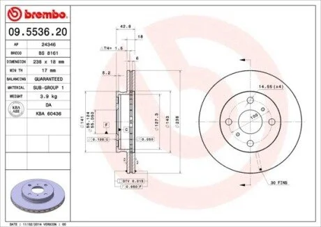 Гальмівний диск BREMBO 09.5536.20 (фото 1)