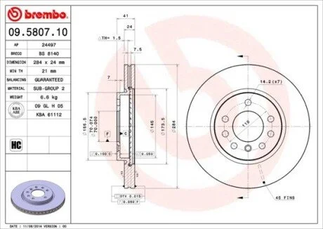 Гальмівний диск BREMBO 09580710
