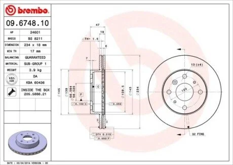 Гальмівний диск BREMBO 09674810