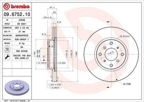 Тормозной диск BREMBO 09.6752.10 (фото 1)