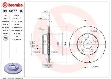 Гальмівний диск BREMBO 09687710