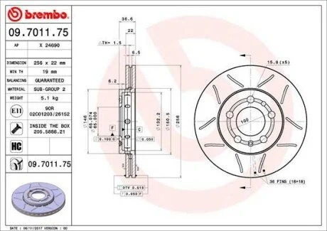 Гальмiвний диск BREMBO 09.7011.75