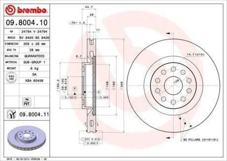Автозапчастина BREMBO 09800411 (фото 1)