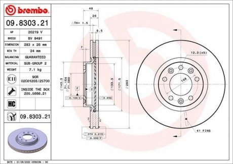 TARCZA HAMULCOWA PRZOD BREMBO 09830321