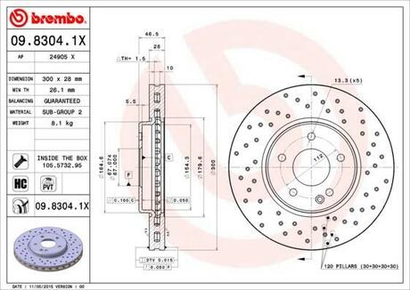 Тормозные диски BREMBO 09.8304.1X (фото 1)