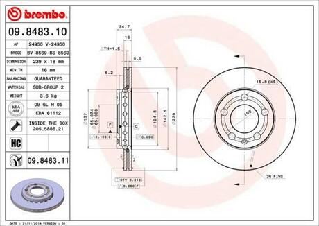 Гальмівний диск BREMBO 09.8483.10 (фото 1)