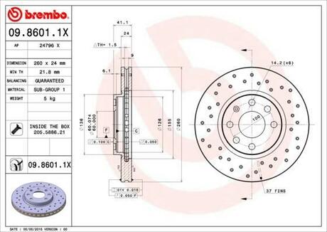 Тормозные диски BREMBO 09.8601.1X (фото 1)