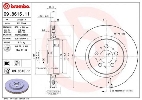 Тормозной диск BREMBO 09.8615.11 (фото 1)